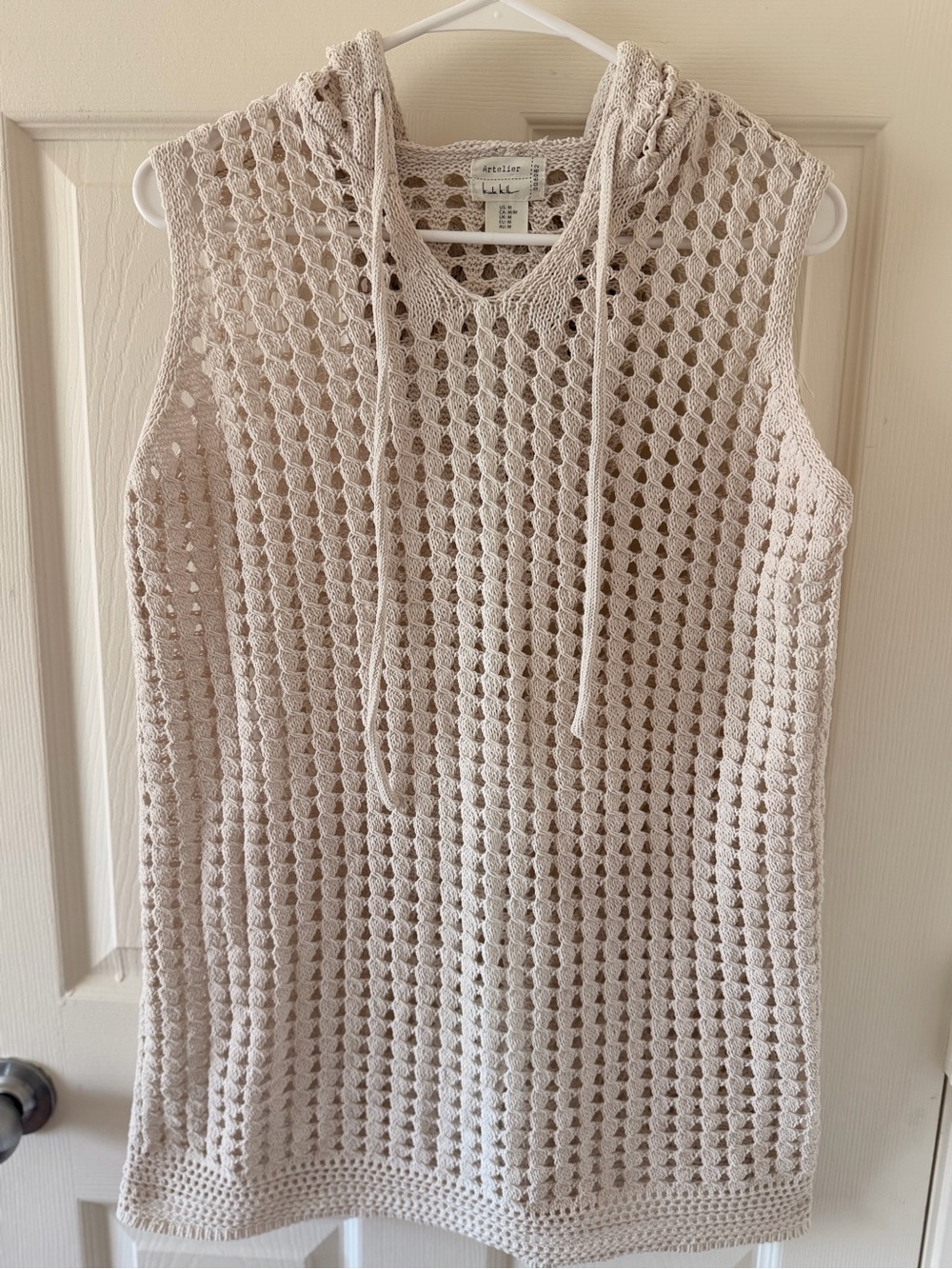 Nicole Miller Cream Crochet Hooded Swim Coverup